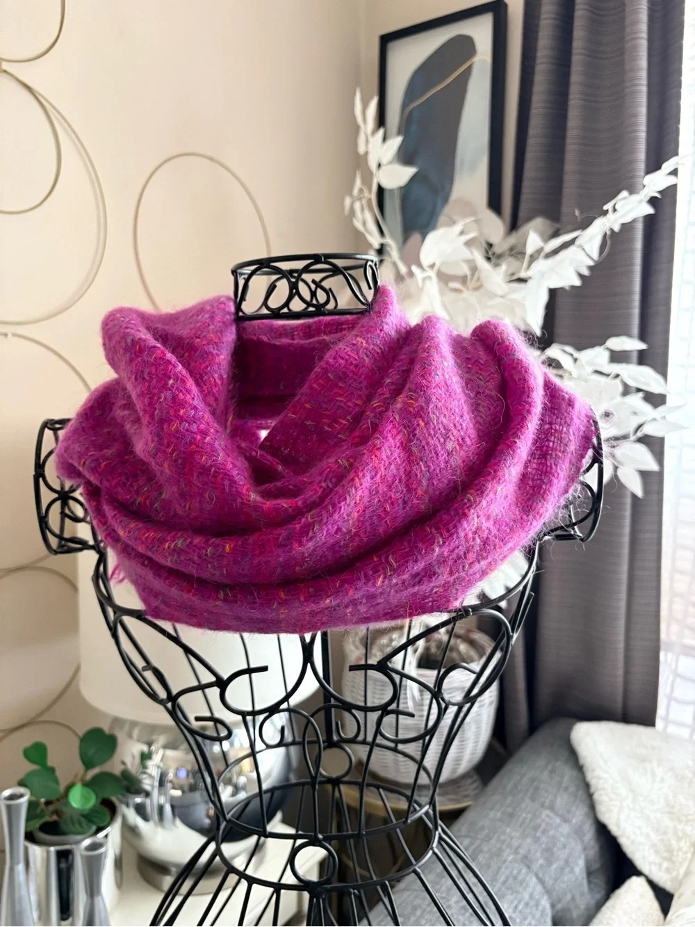 Pink Multicolor Wool Tweed Scarf